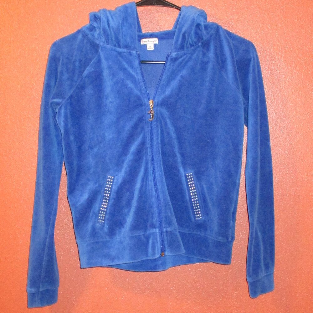 Juicy Couture Jacket Woman Medium Blue Red Full Zip Long Sleeve Hooded Jacket